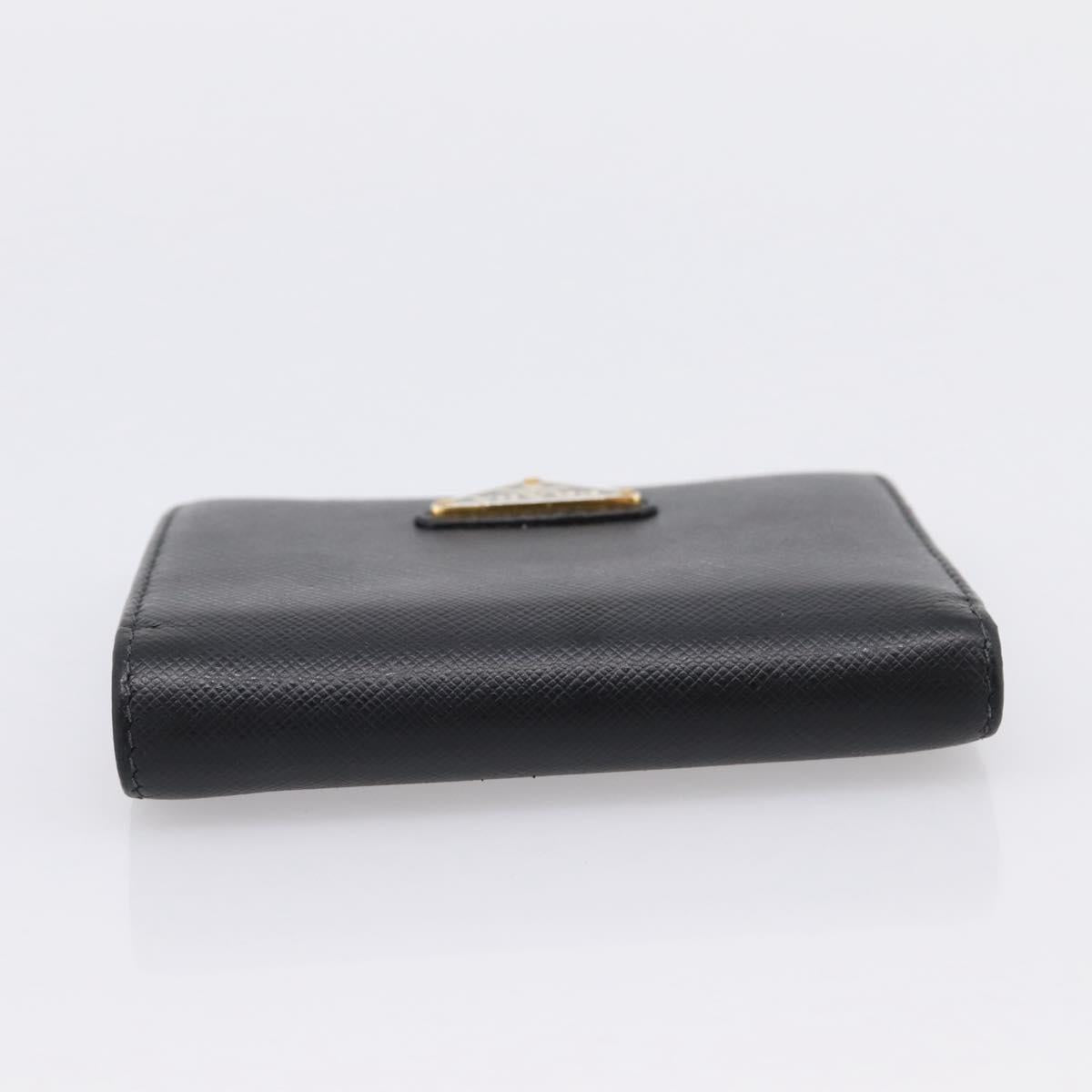 PRADA Compact Wallet Safiano Leather Black Gold Auth 196043A