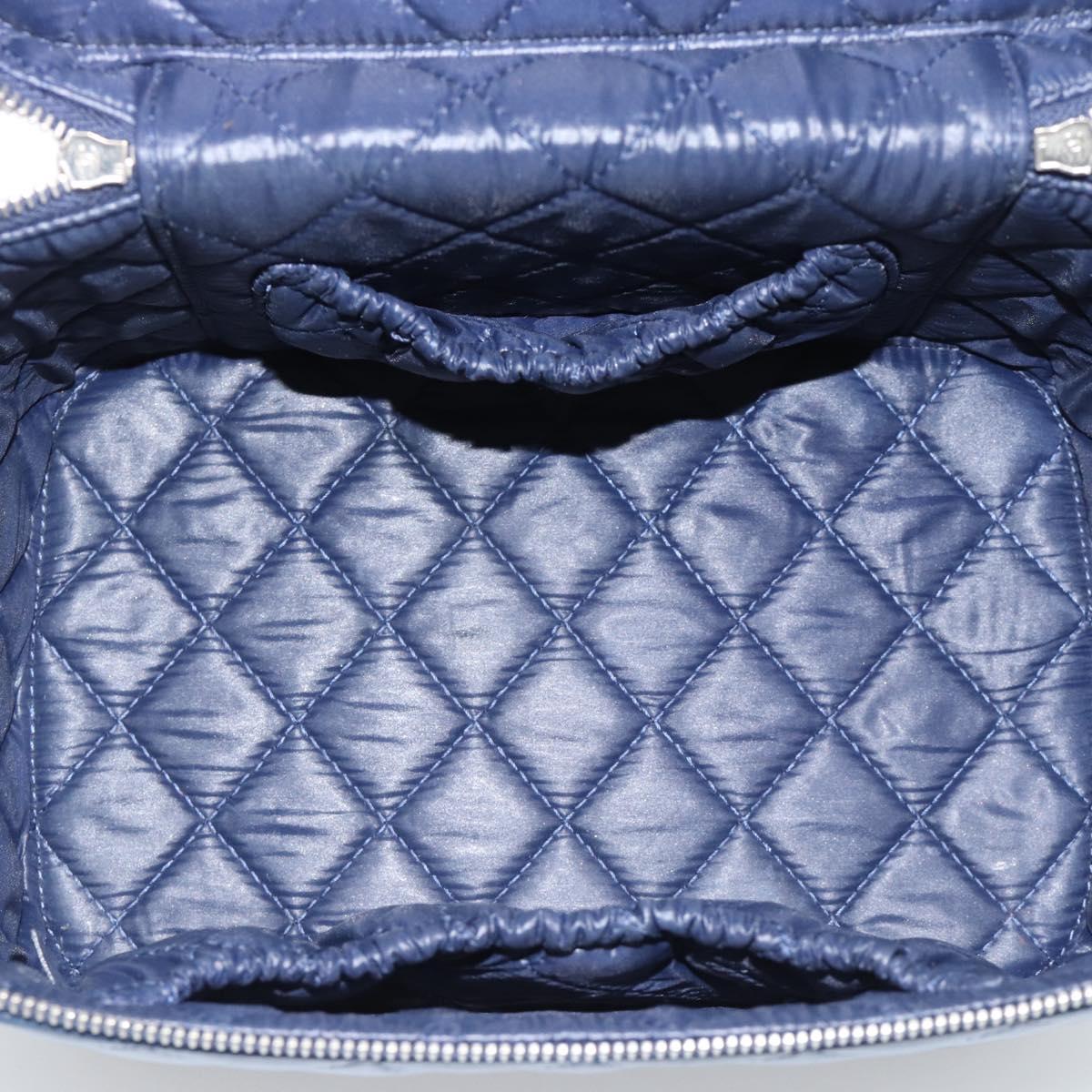 CHANEL Matelasse Vanity Cosmetic Pouch Lamb Skin Navy Silver CC Auth 196046A