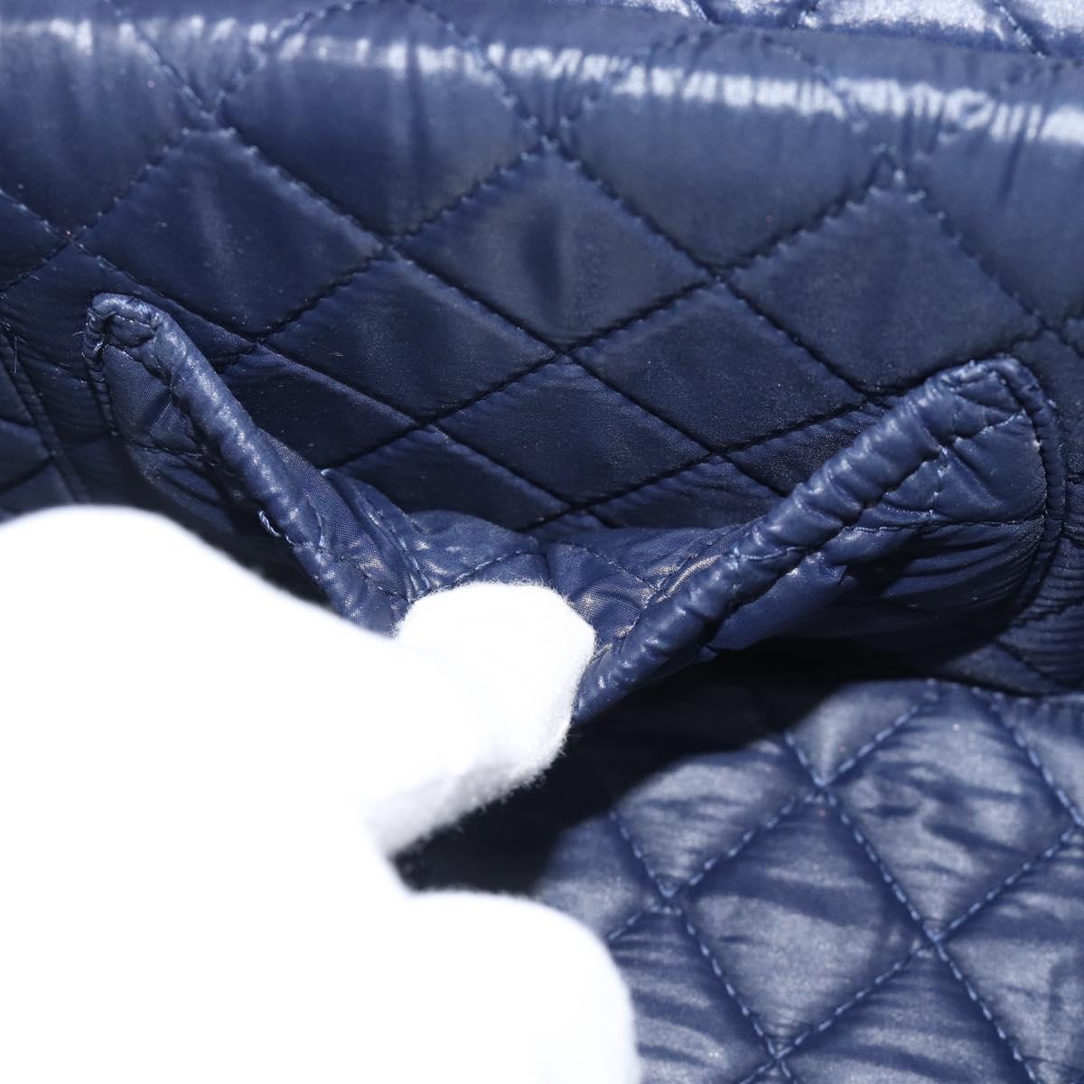 CHANEL Matelasse Vanity Cosmetic Pouch Lamb Skin Navy Silver CC Auth 196046A