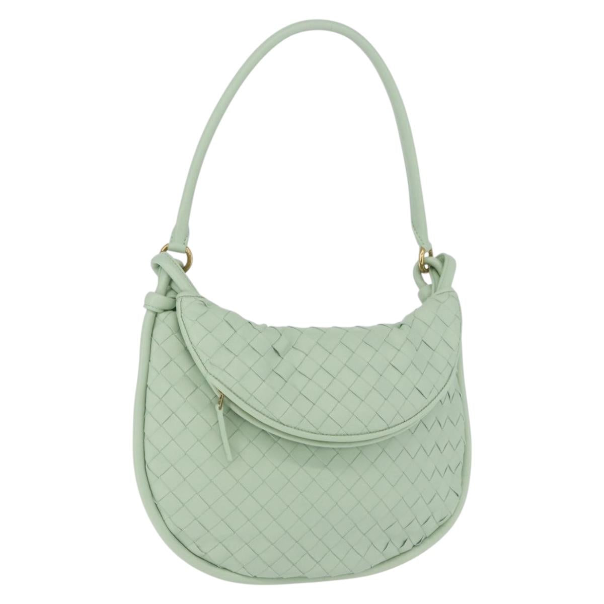 BOTTEGA VENETA INTRECCIATO Shoulder Bag Leather Green Gold Auth 196049SV