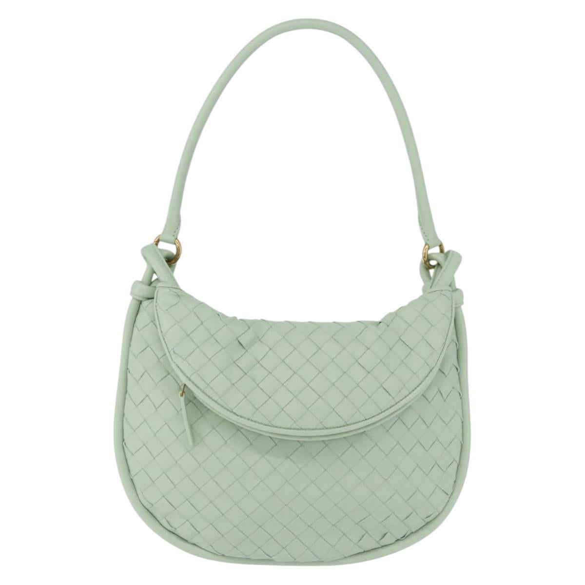 BOTTEGA VENETA INTRECCIATO Shoulder Bag Leather Green Gold Auth 196049SV
