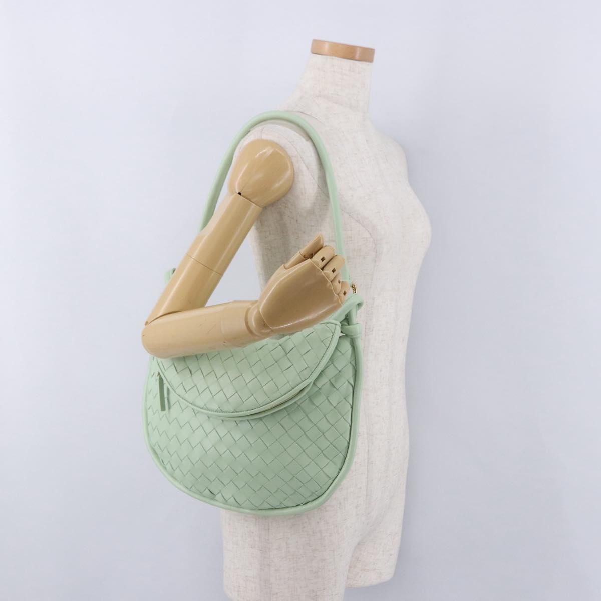 BOTTEGA VENETA INTRECCIATO Shoulder Bag Leather Green Gold Auth 196049SV