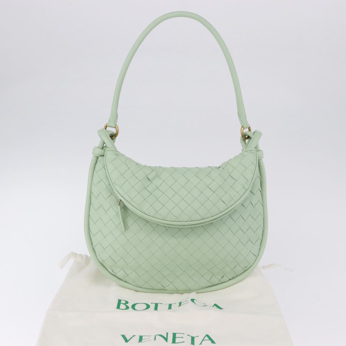 BOTTEGA VENETA INTRECCIATO Shoulder Bag Leather Green Gold Auth 196049SV