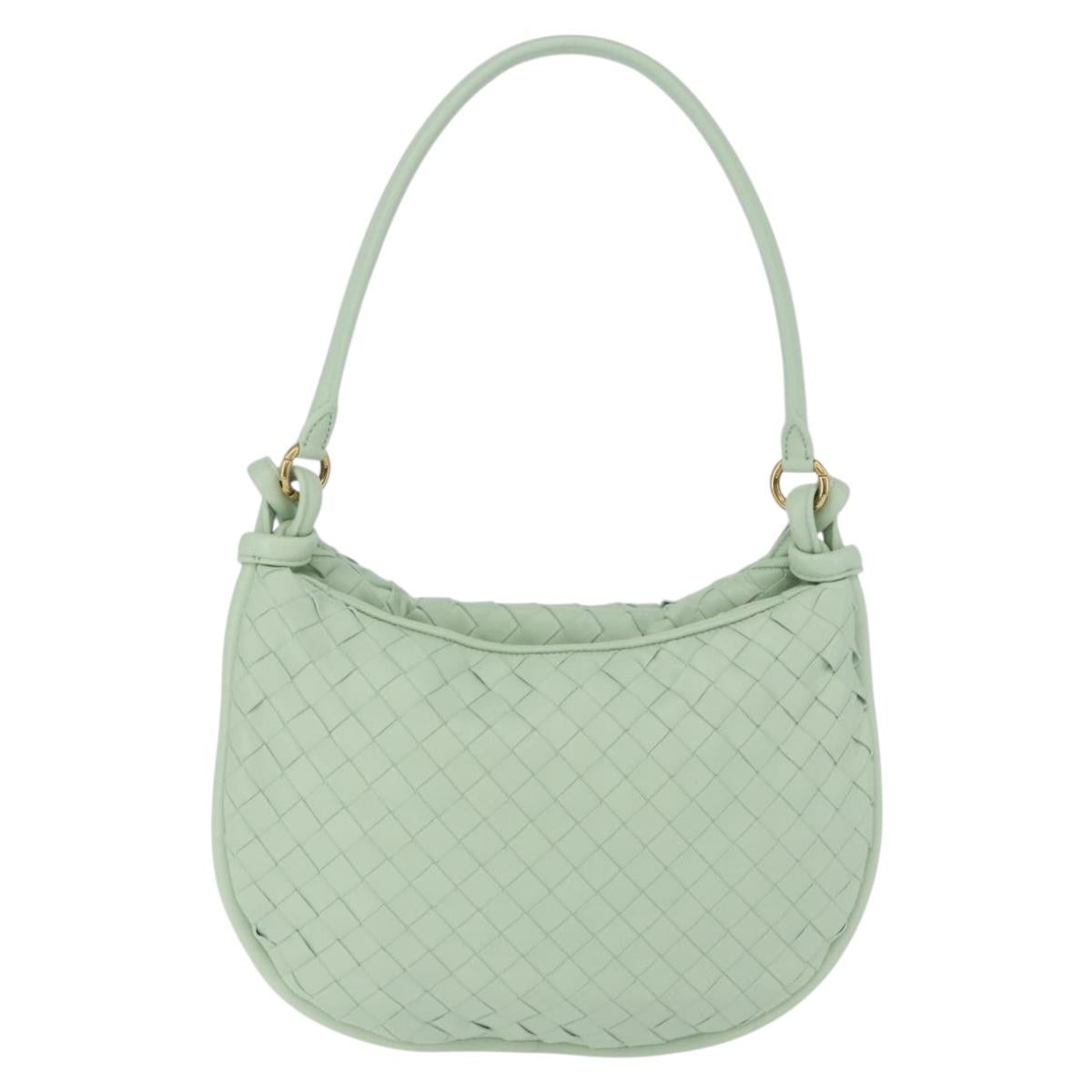 BOTTEGA VENETA INTRECCIATO Shoulder Bag Leather Green Gold Auth 196049SV