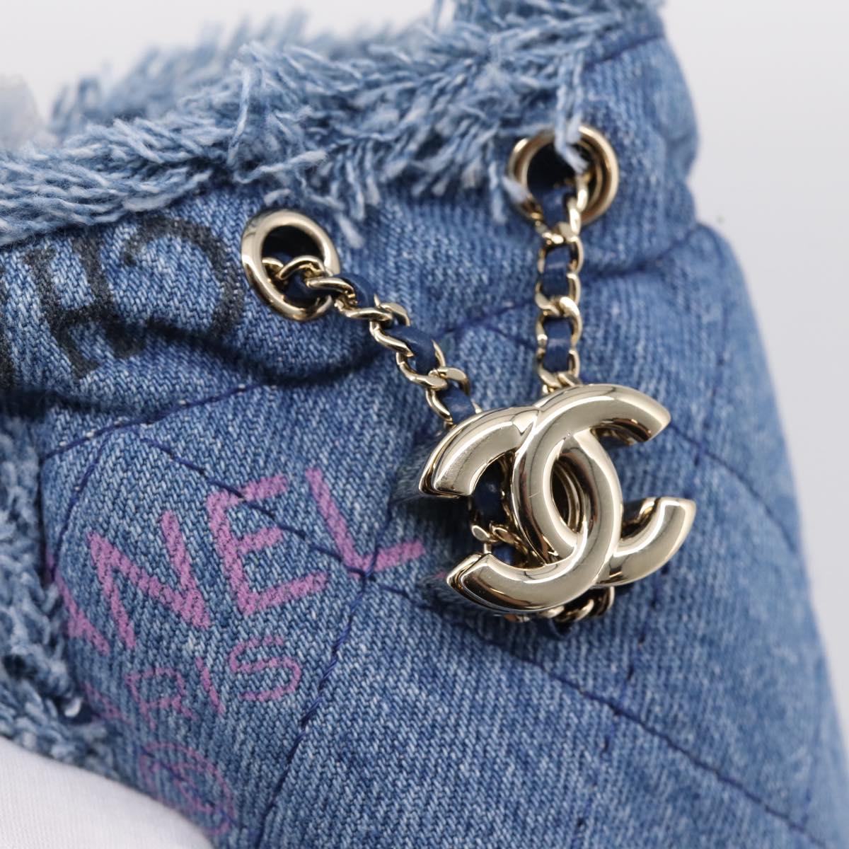 CHANEL Matelasse Chain Shoulder Pouch Denim Blue Gold CC Auth 196050SAM