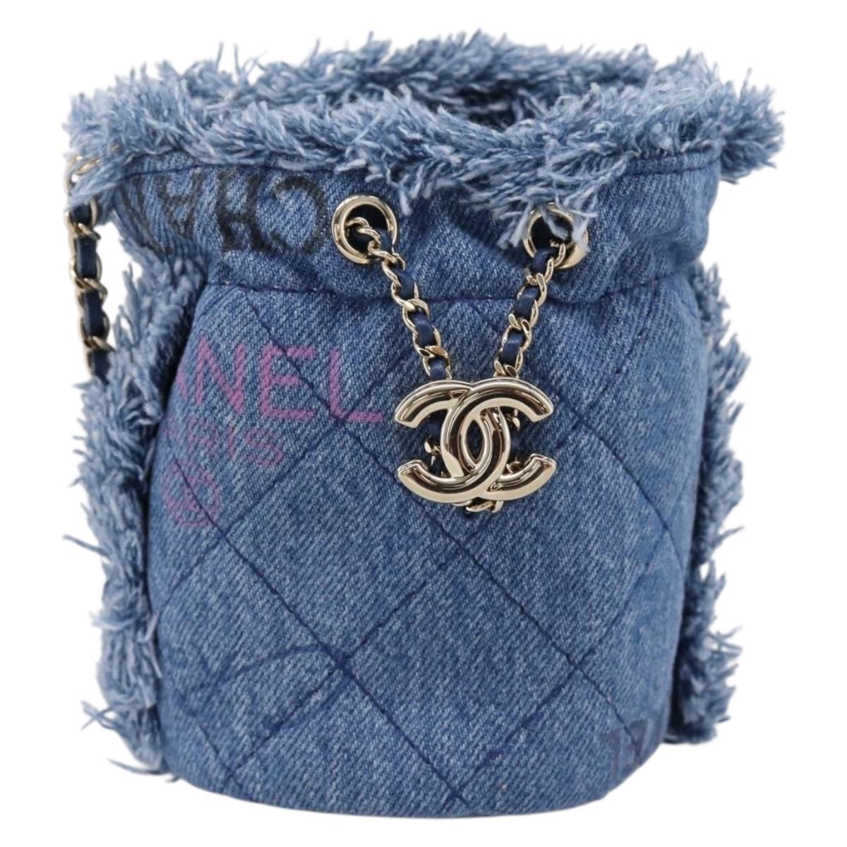 CHANEL Matelasse Chain Shoulder Pouch Denim Blue Gold CC Auth 196050SAM