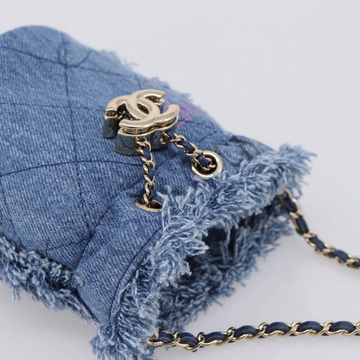 CHANEL Matelasse Chain Shoulder Pouch Denim Blue Gold CC Auth 196050SAM