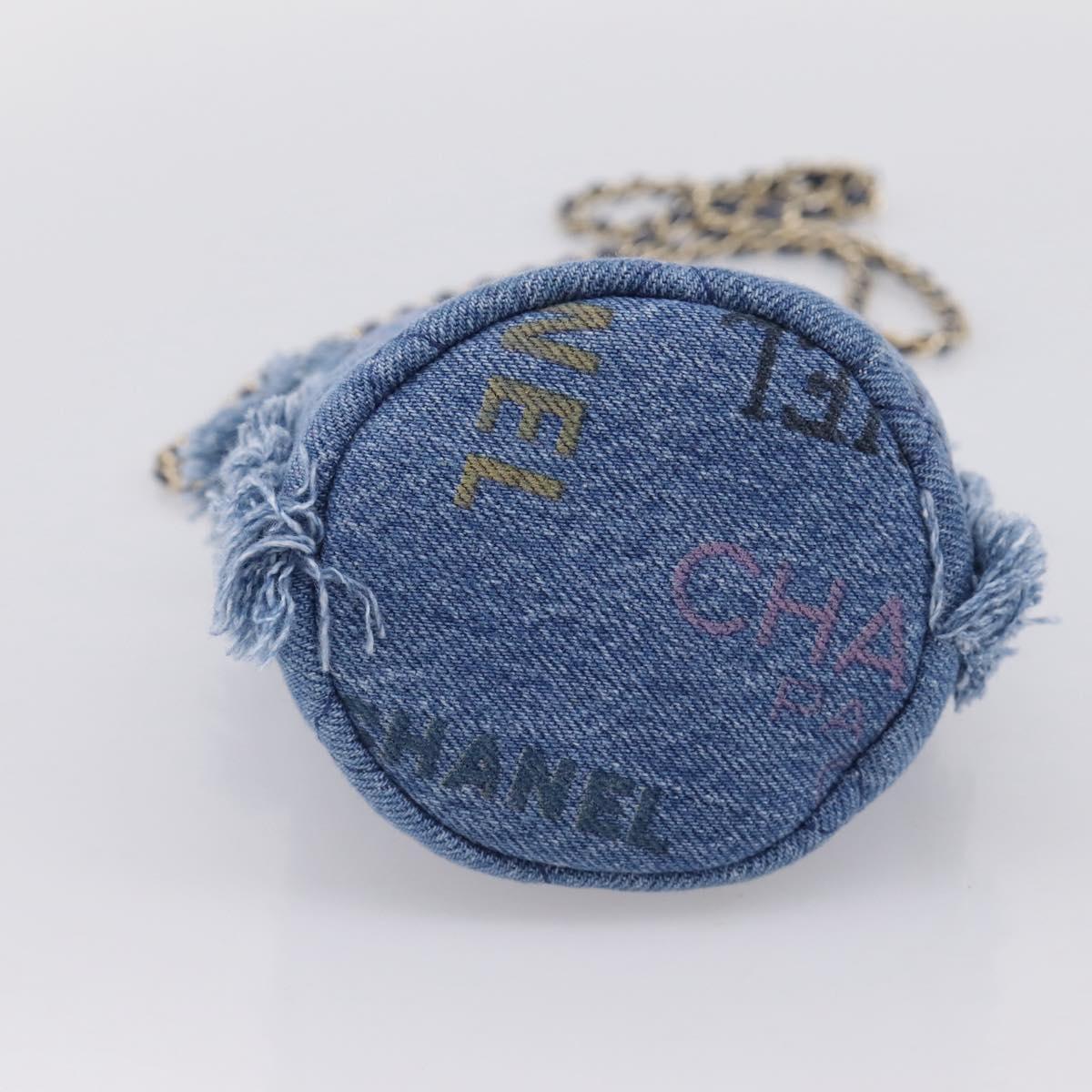CHANEL Matelasse Chain Shoulder Pouch Denim Blue Gold CC Auth 196050SAM