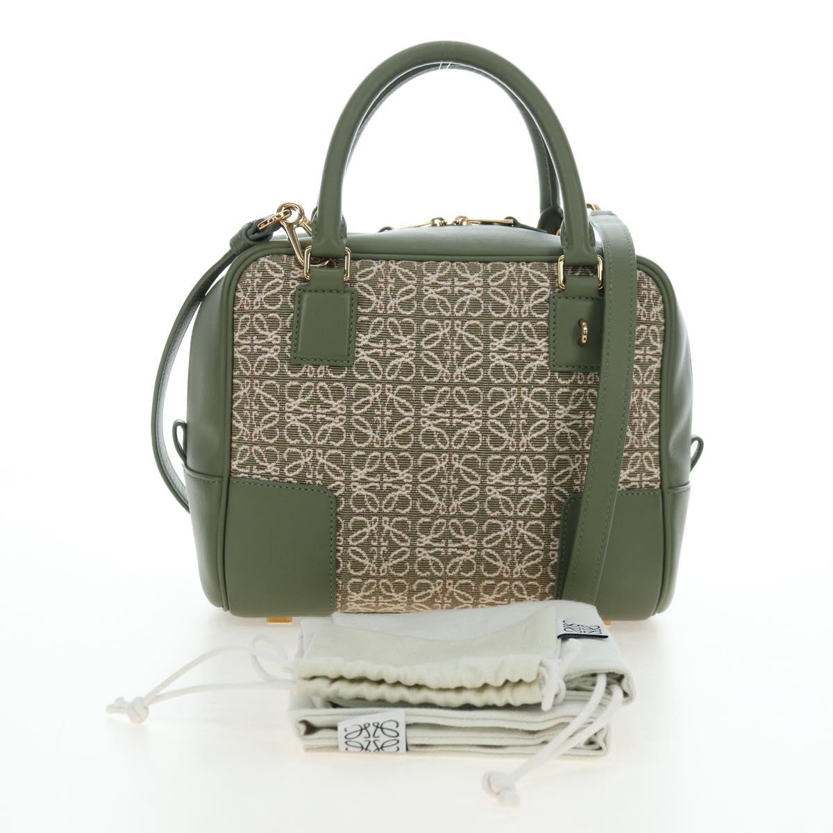 LOEWE Amazona 19 Hand Bag Canvas 2way Beige Gold Auth 196053SAM