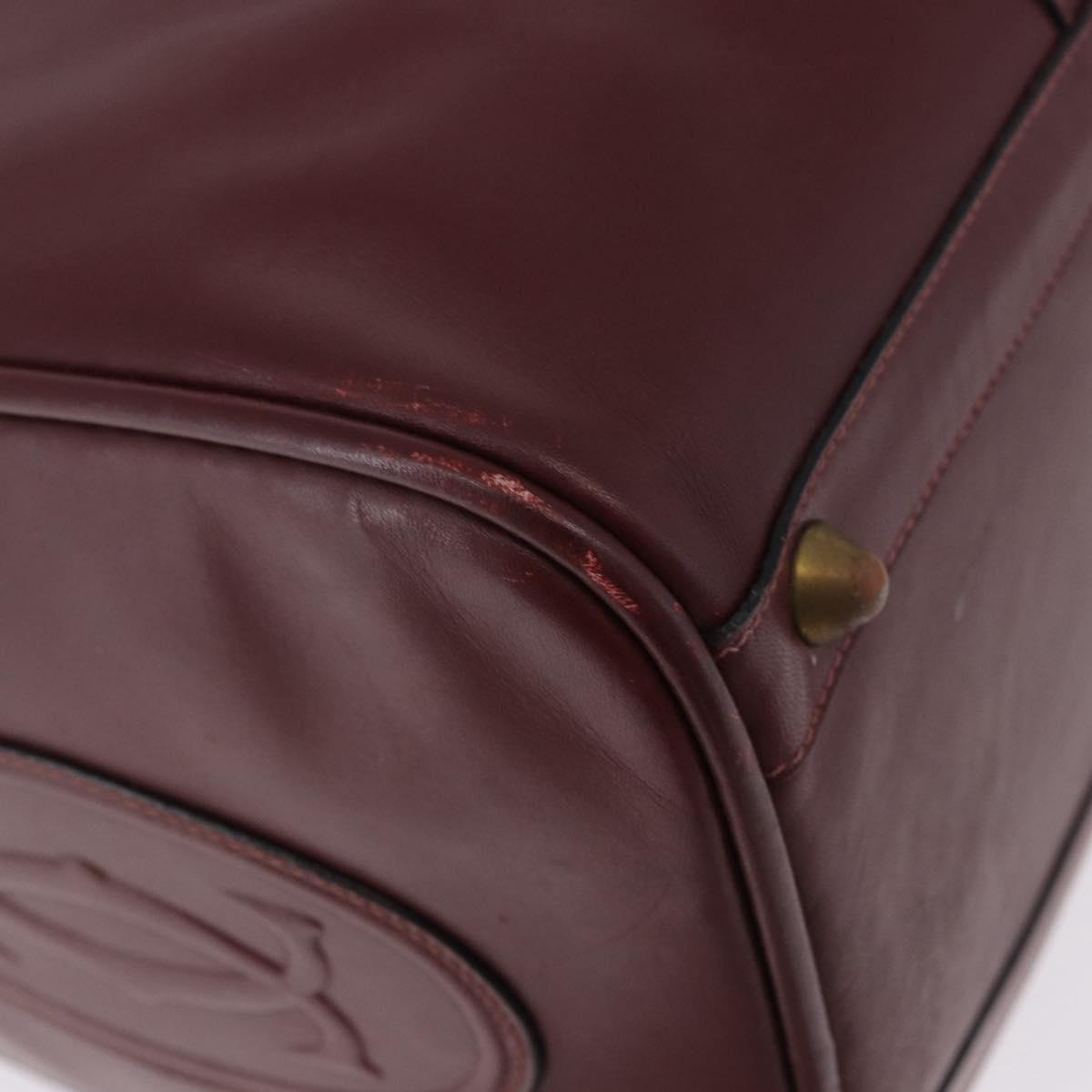 CARTIER Must Line Boston Bag Leather Bordeaux Gold Auth 196057