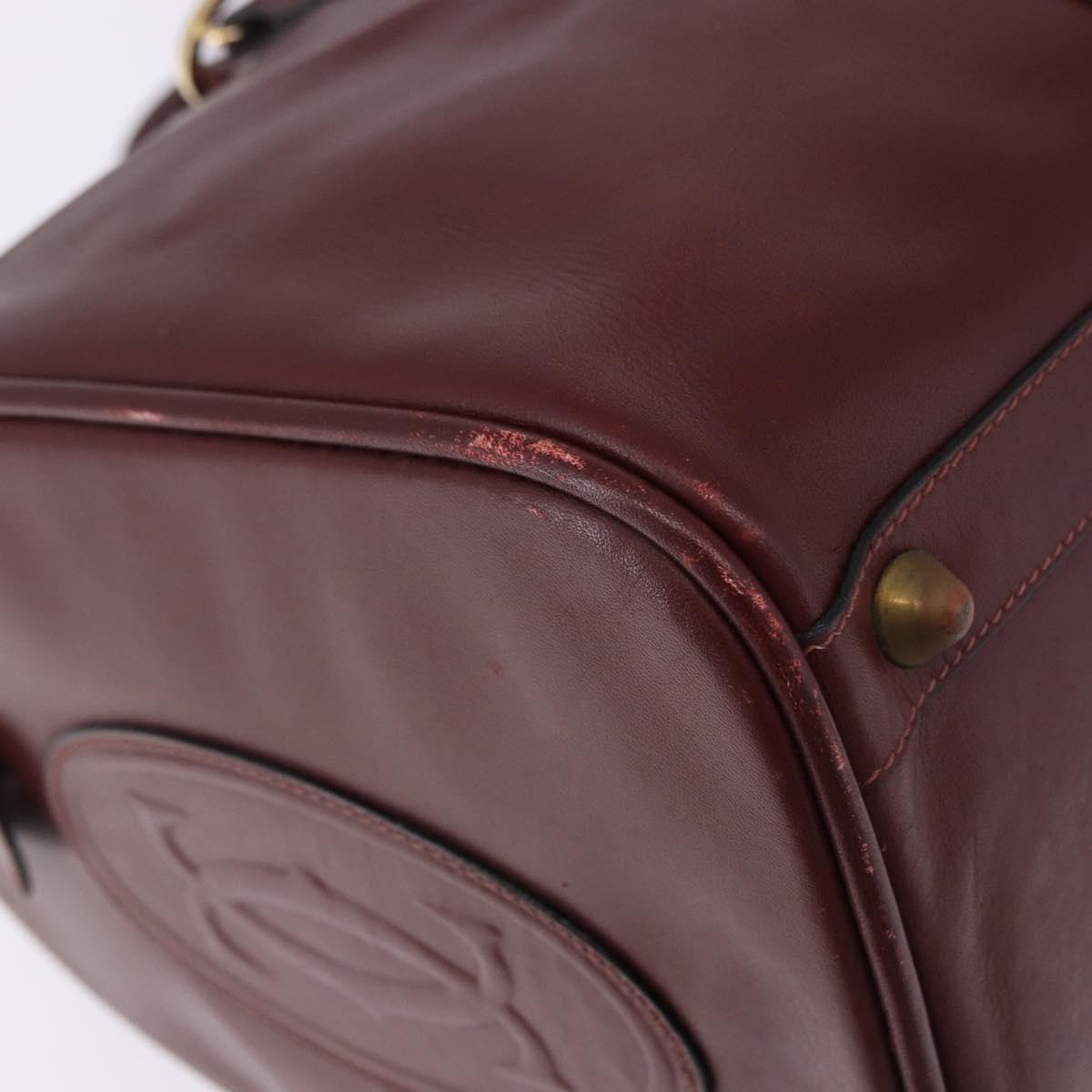 CARTIER Must Line Boston Bag Leather Bordeaux Gold Auth 196057