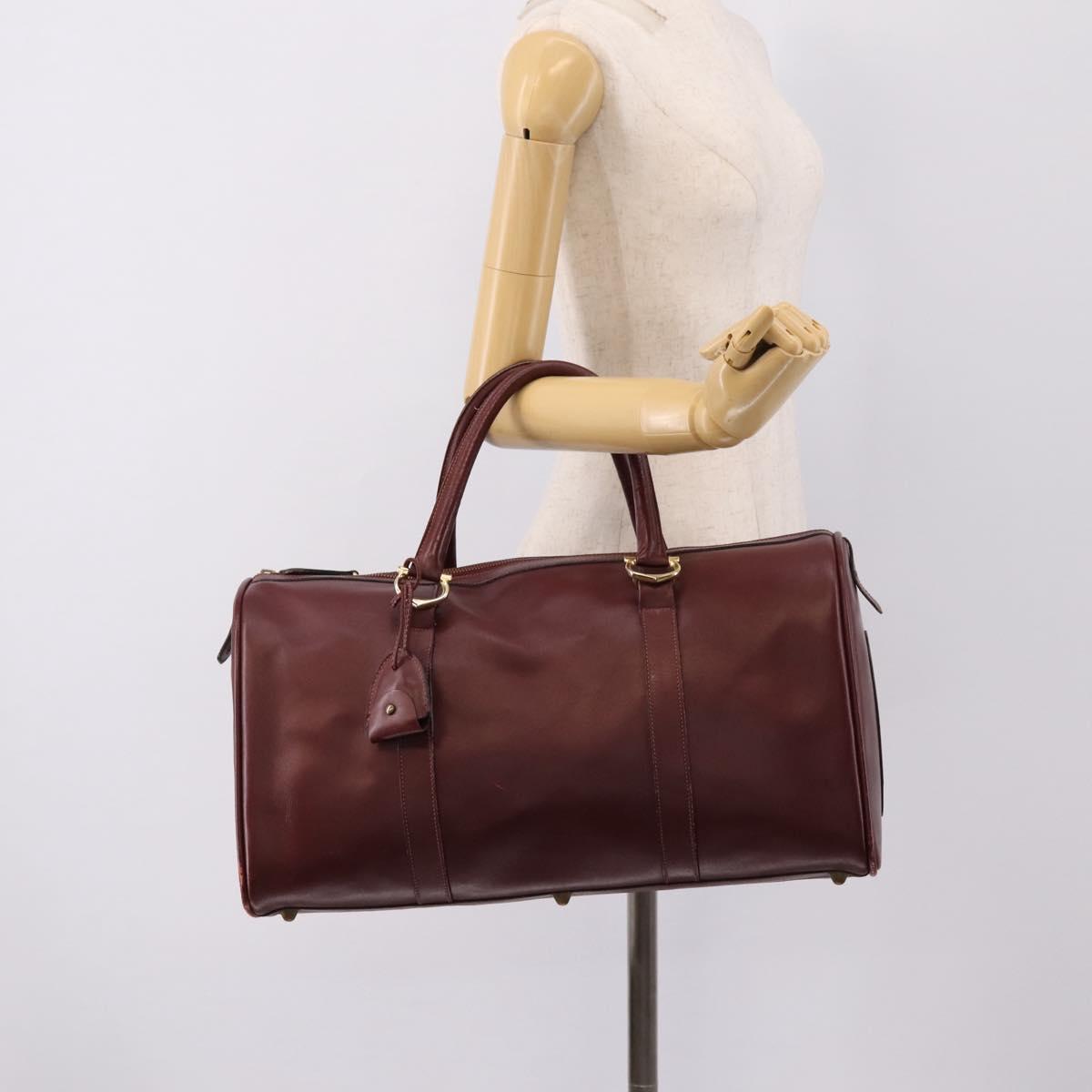 CARTIER Must Line Boston Bag Leather Bordeaux Gold Auth 196057