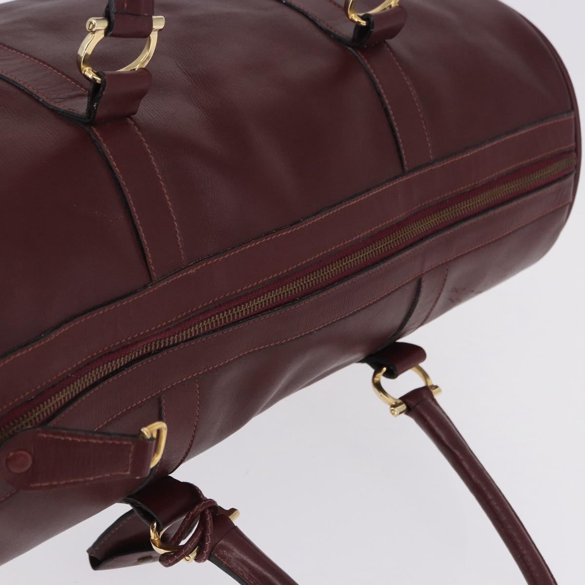 CARTIER Must Line Boston Bag Leather Bordeaux Gold Auth 196057