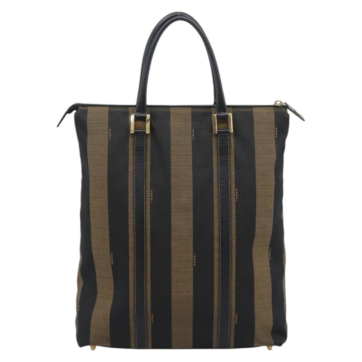 FENDI Pecan Canvas Hand Bag Black Brown Auth 196062A