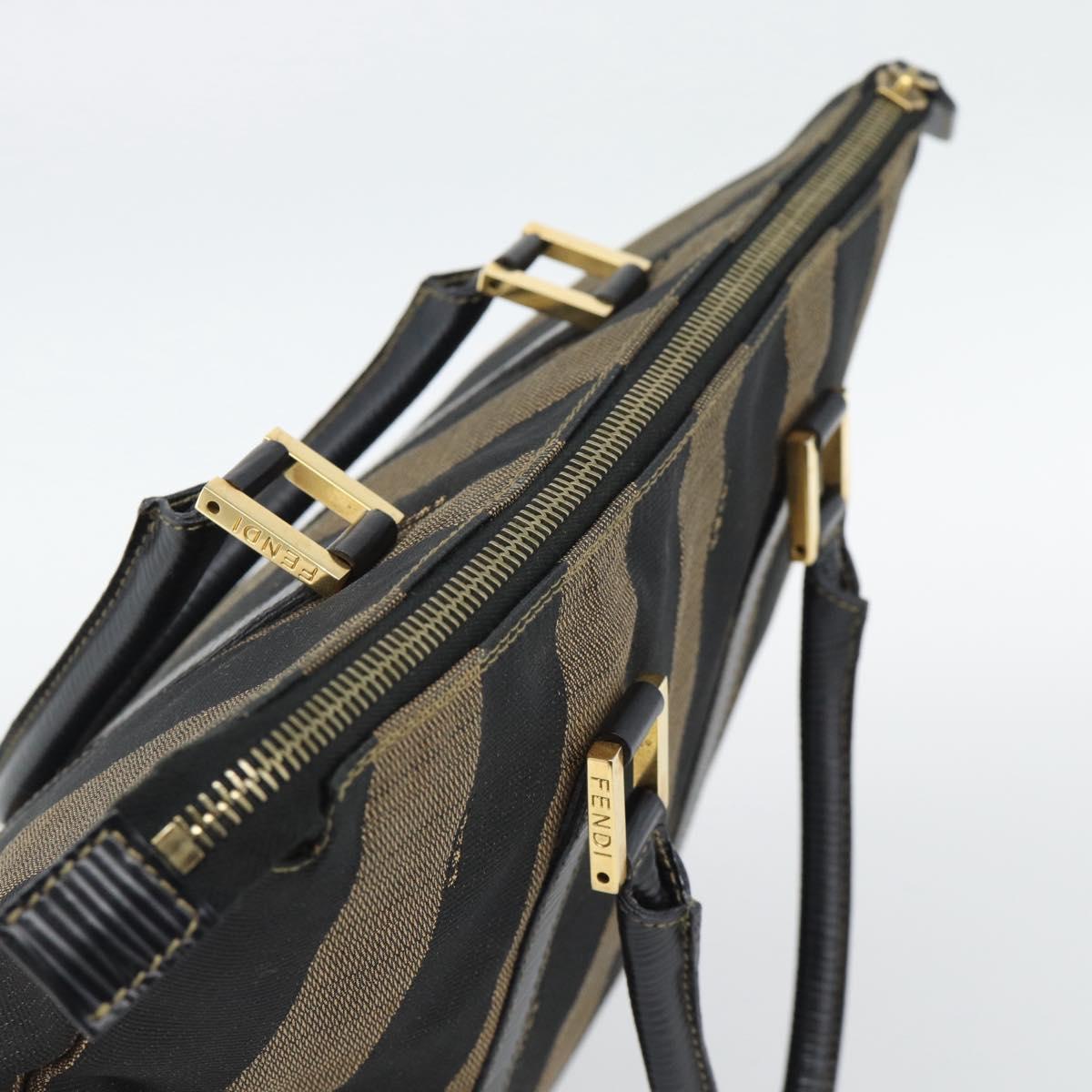 FENDI Pecan Canvas Hand Bag Black Brown Auth 196062A