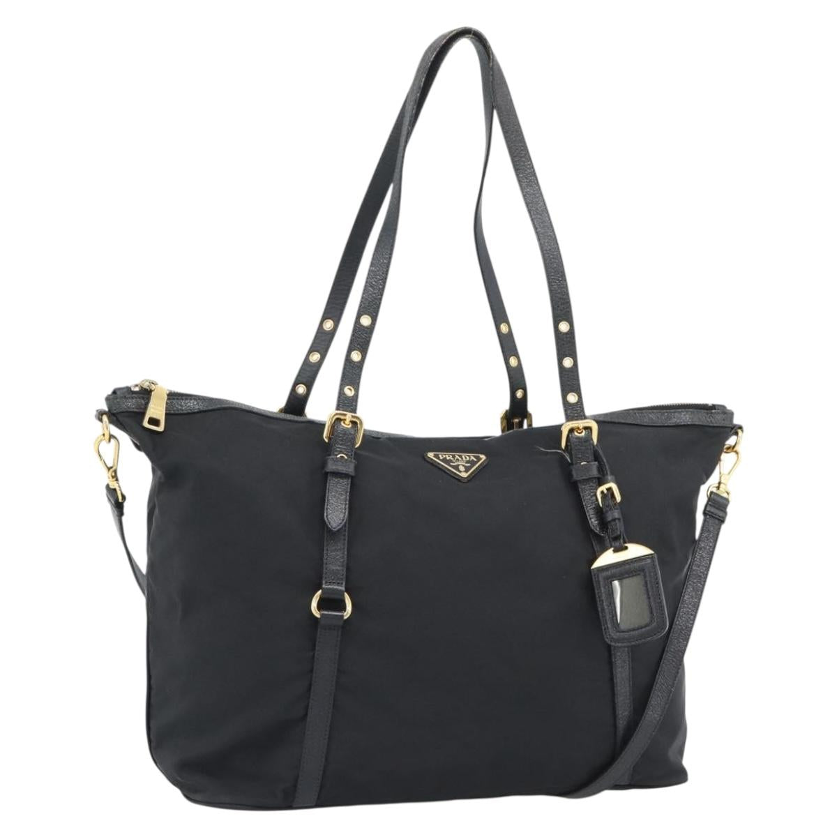PRADA Tote Bag Nylon 2way Black Gold Auth 196064