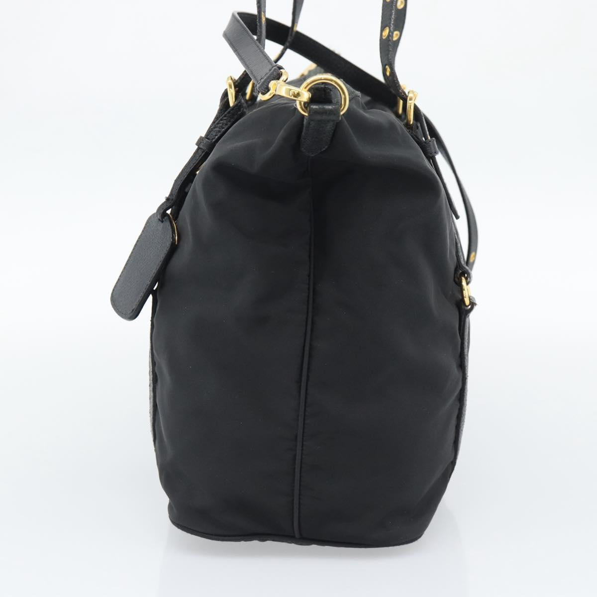 PRADA Tote Bag Nylon 2way Black Gold Auth 196064