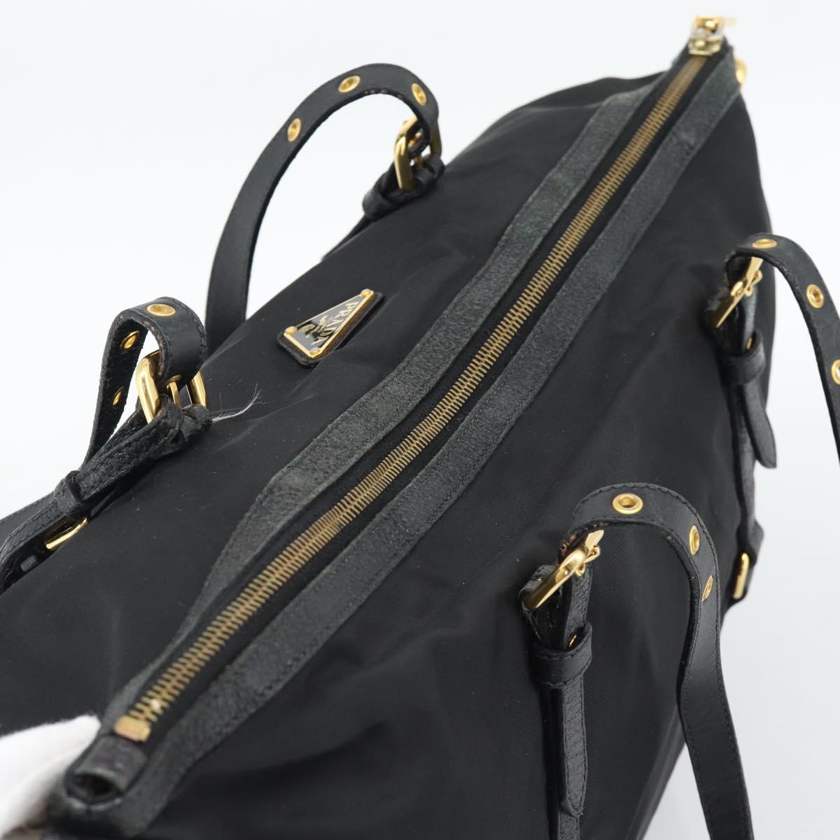 PRADA Tote Bag Nylon 2way Black Gold Auth 196064