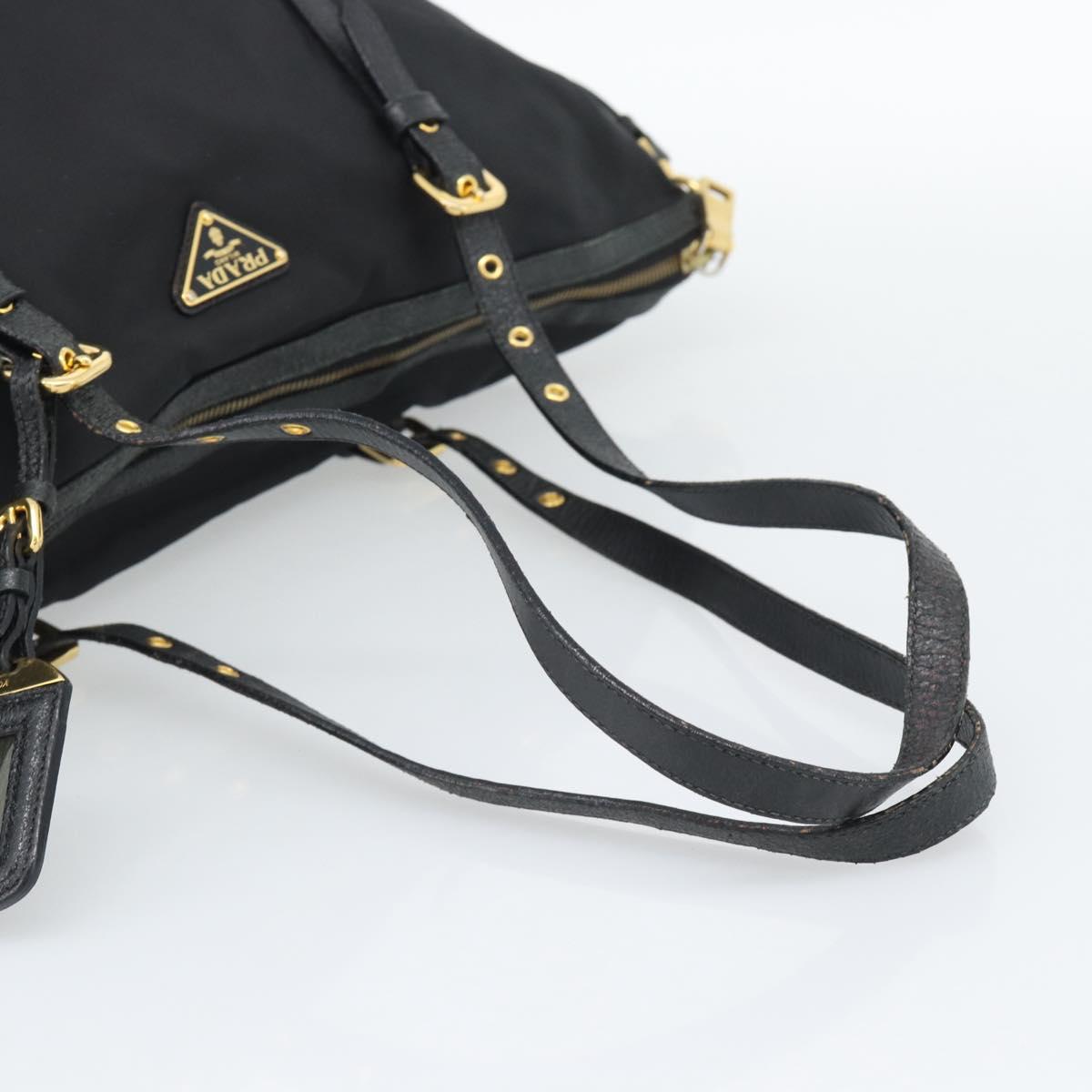 PRADA Tote Bag Nylon 2way Black Gold Auth 196064