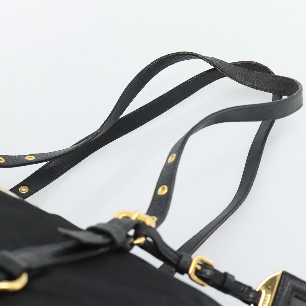 PRADA Tote Bag Nylon 2way Black Gold Auth 196064