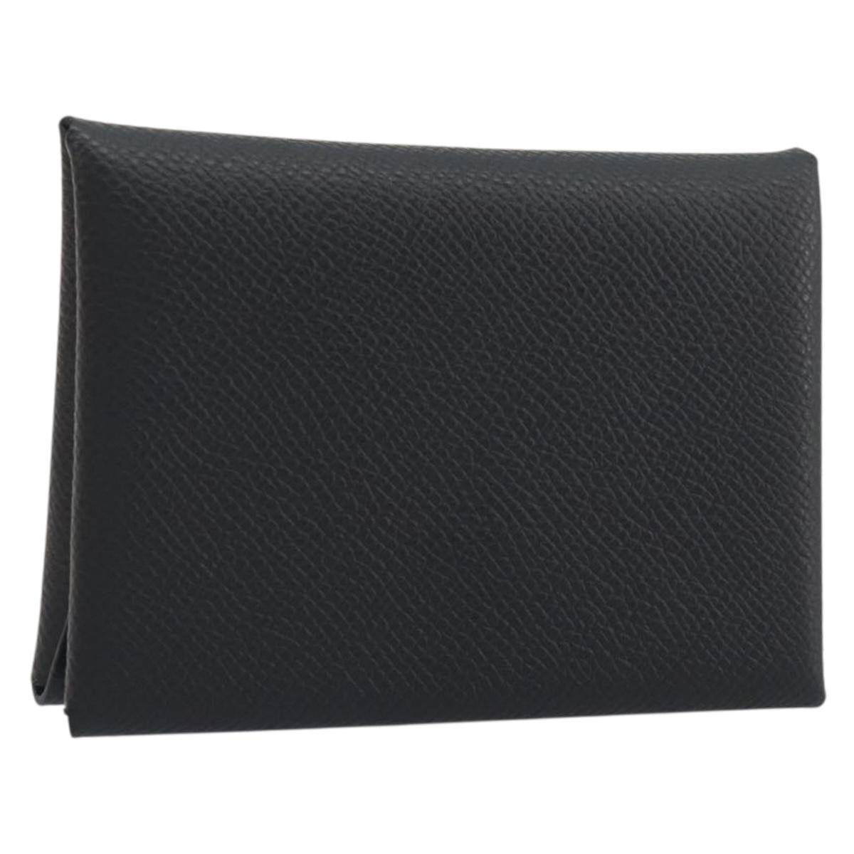 HERMES Calvi Duo Coin Purse Leather Black Silver Auth 196067V