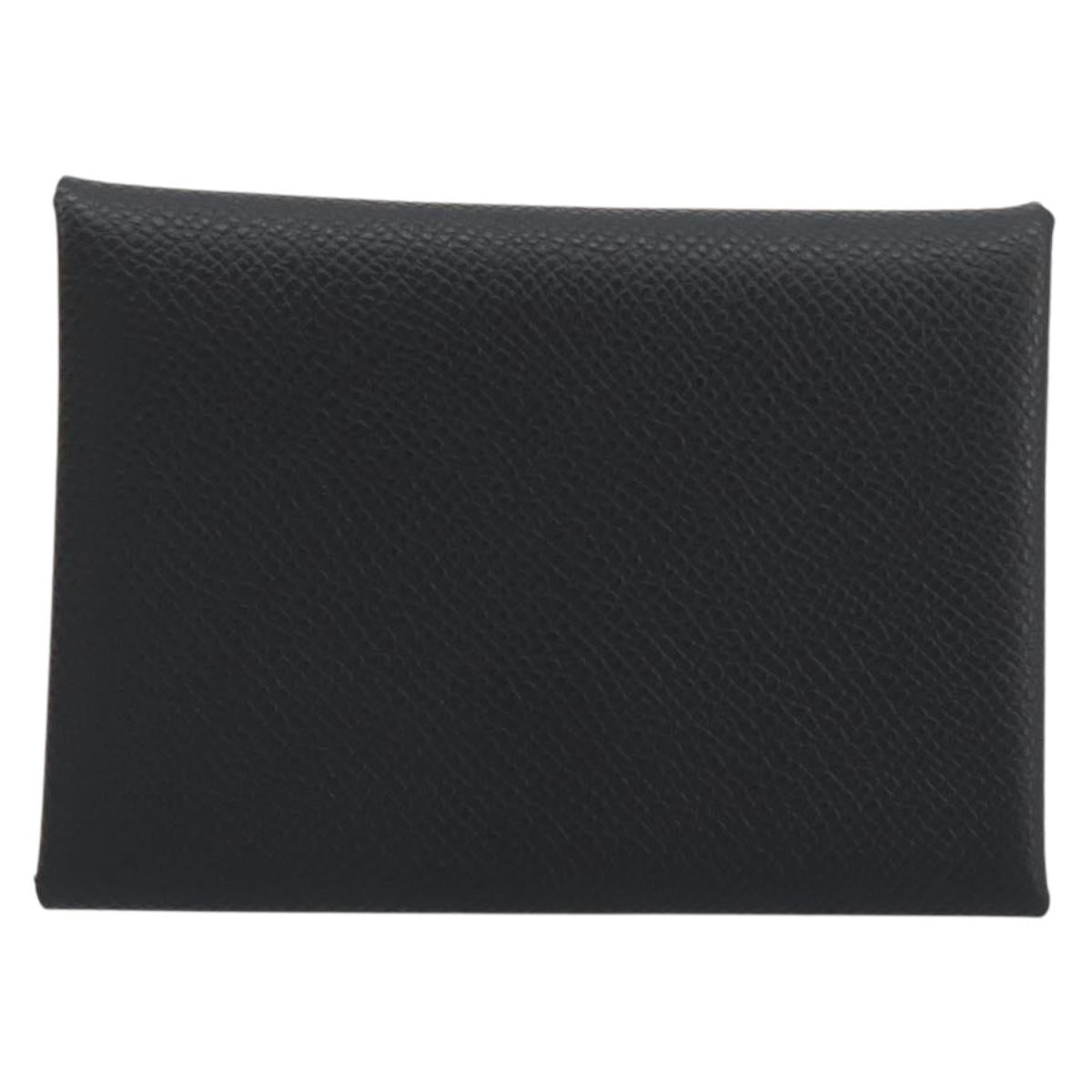 HERMES Calvi Duo Coin Purse Leather Black Silver Auth 196067V