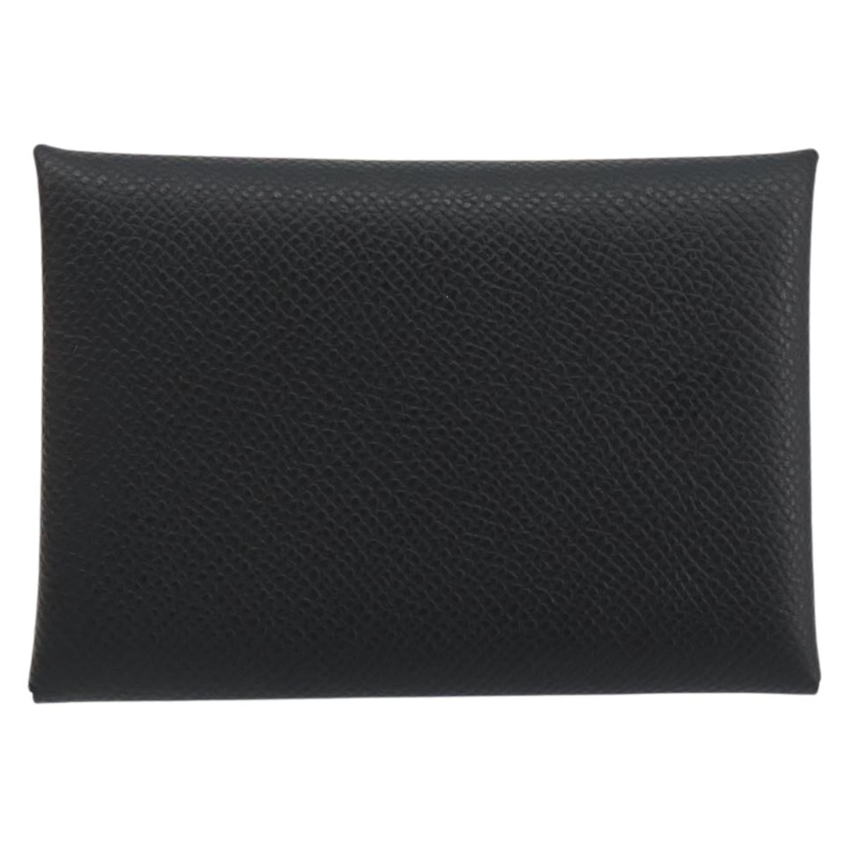 HERMES Calvi Duo Coin Purse Leather Black Silver Auth 196067V