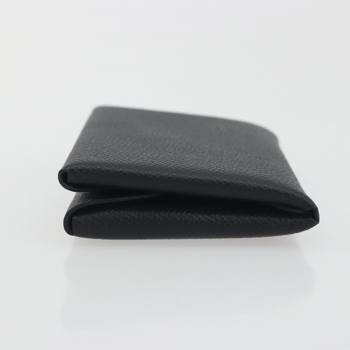 HERMES Calvi Duo Coin Purse Leather Black Silver Auth 196067V