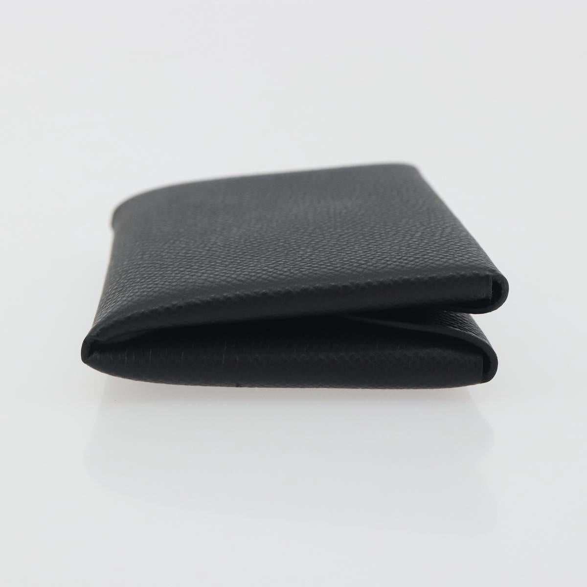 HERMES Calvi Duo Coin Purse Leather Black Silver Auth 196067V