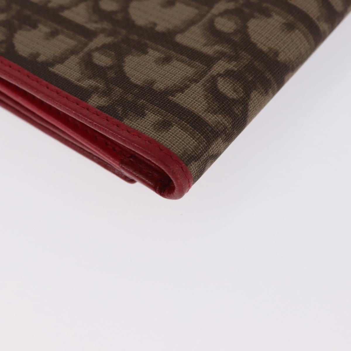 Christian Dior Trotter Canvas Compact Wallet PVC Beige Silver Auth 196069V