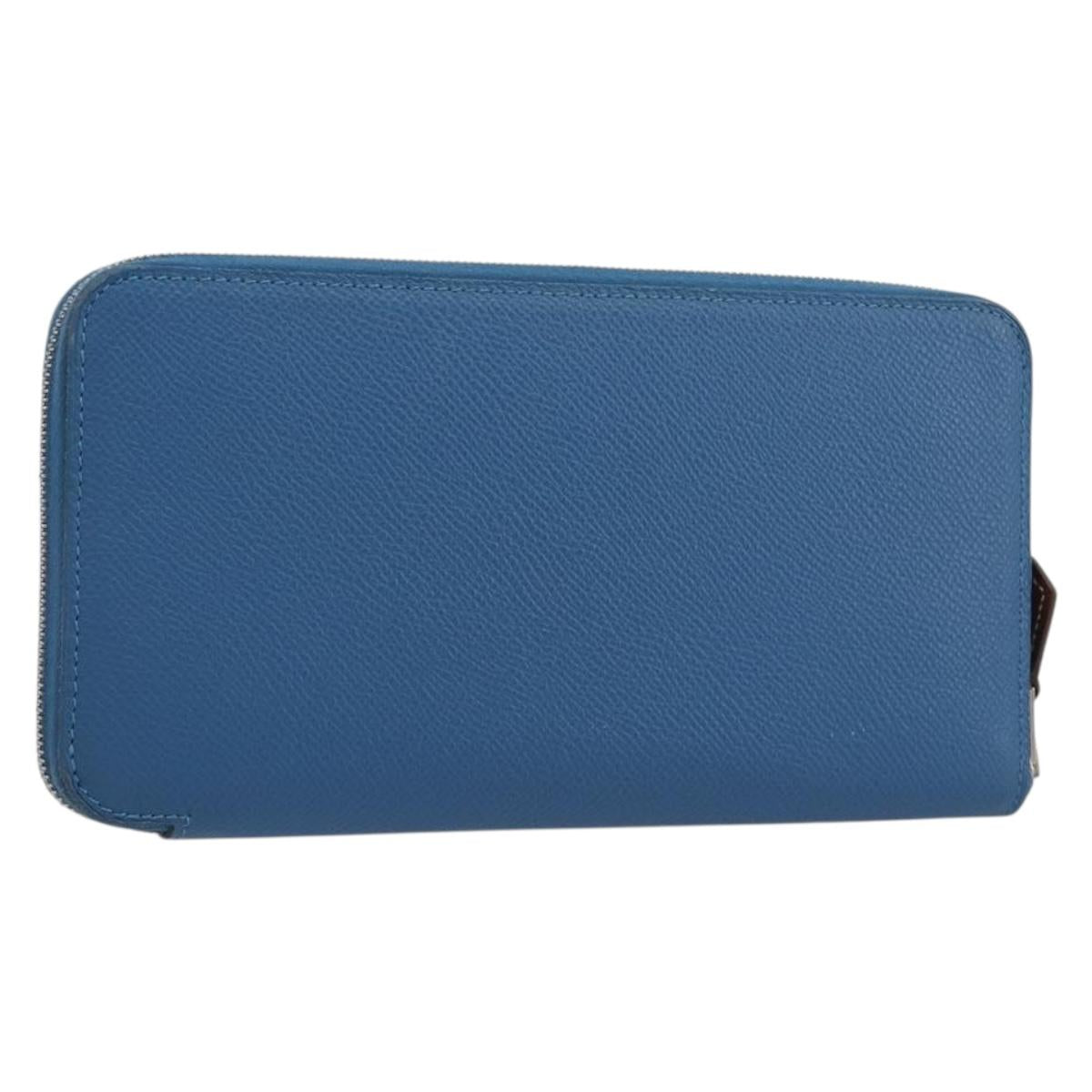 HERMES Azap Silk In Wallet Leather Blue Silver Auth 196072M