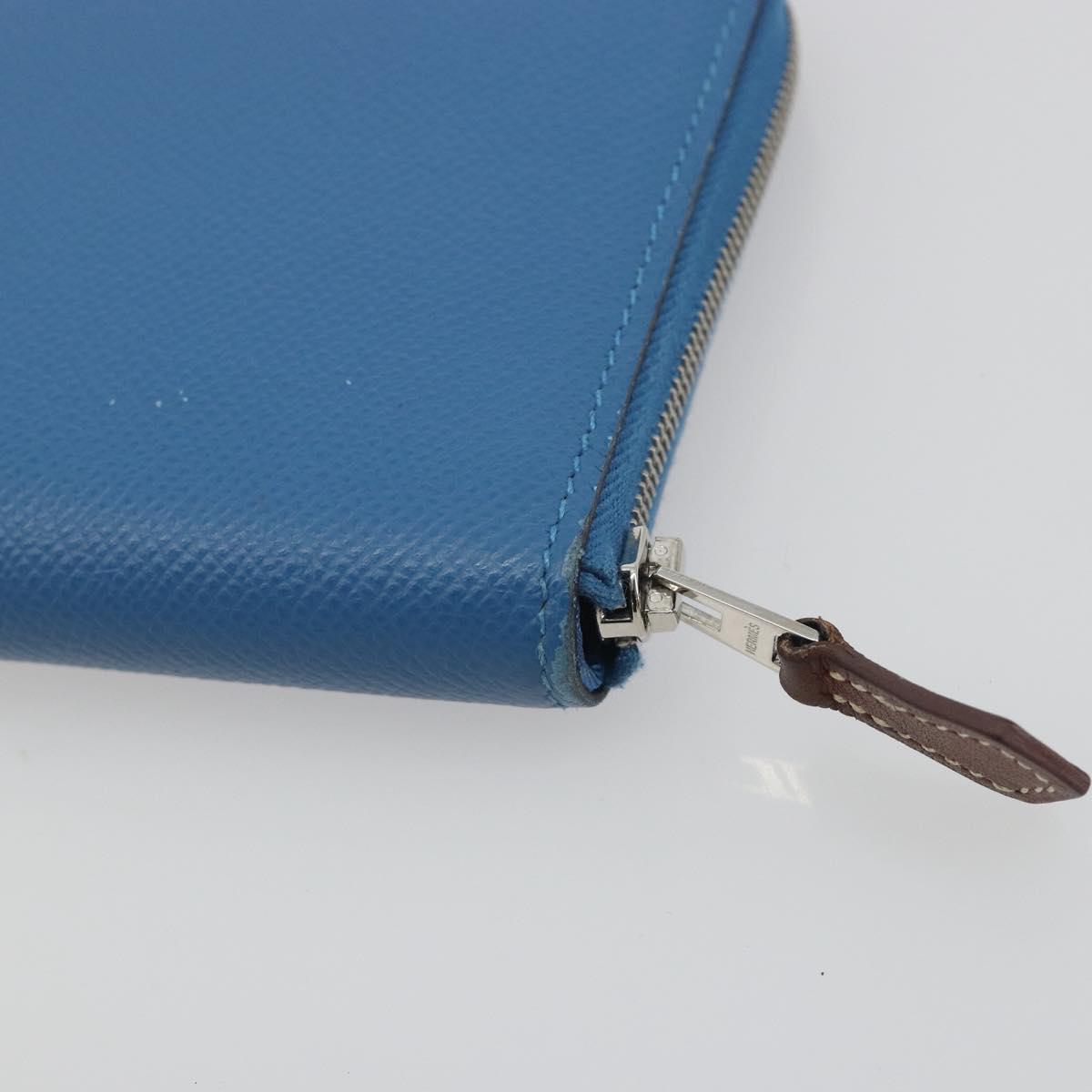 HERMES Azap Silk In Wallet Leather Blue Silver Auth 196072M