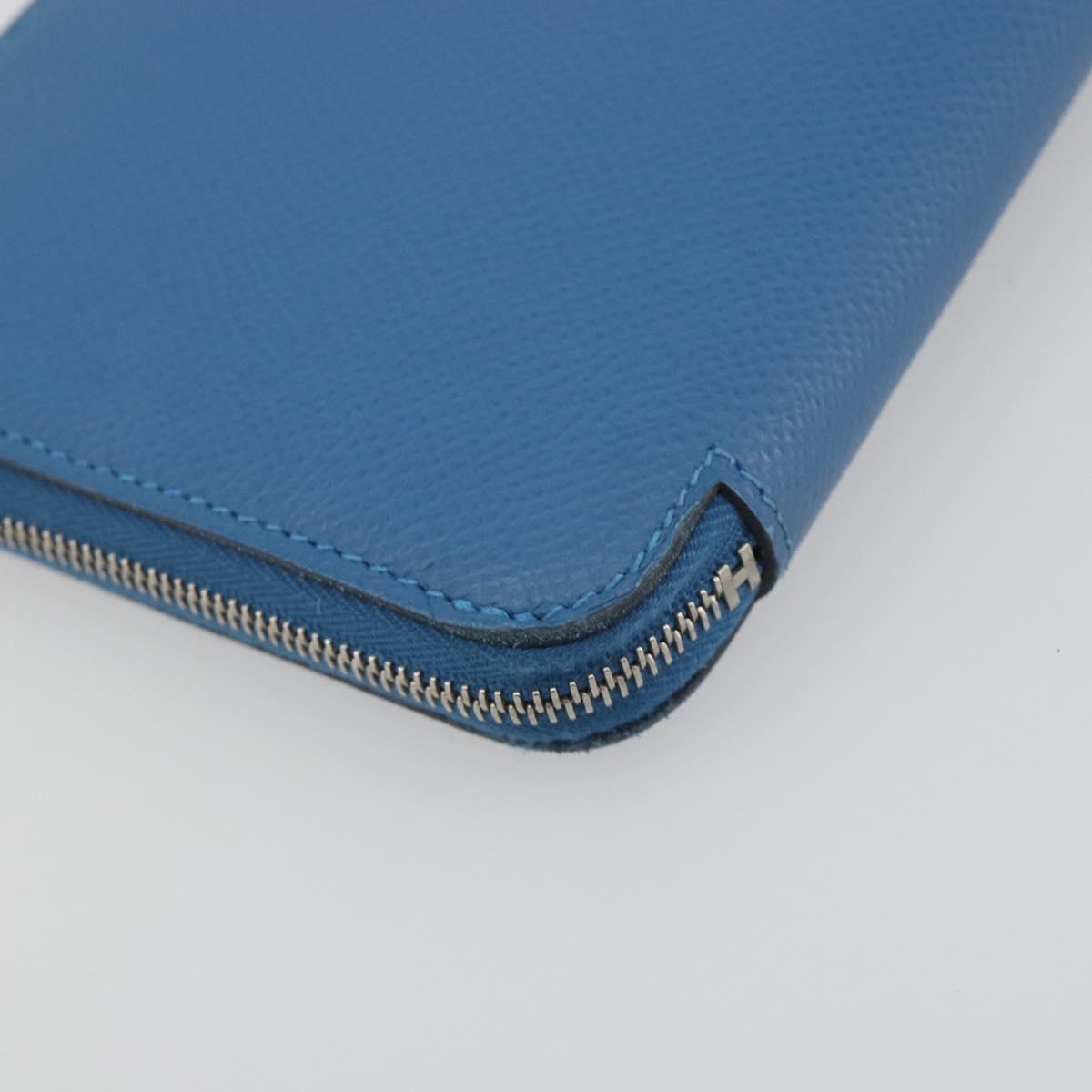 HERMES Azap Silk In Wallet Leather Blue Silver Auth 196072M