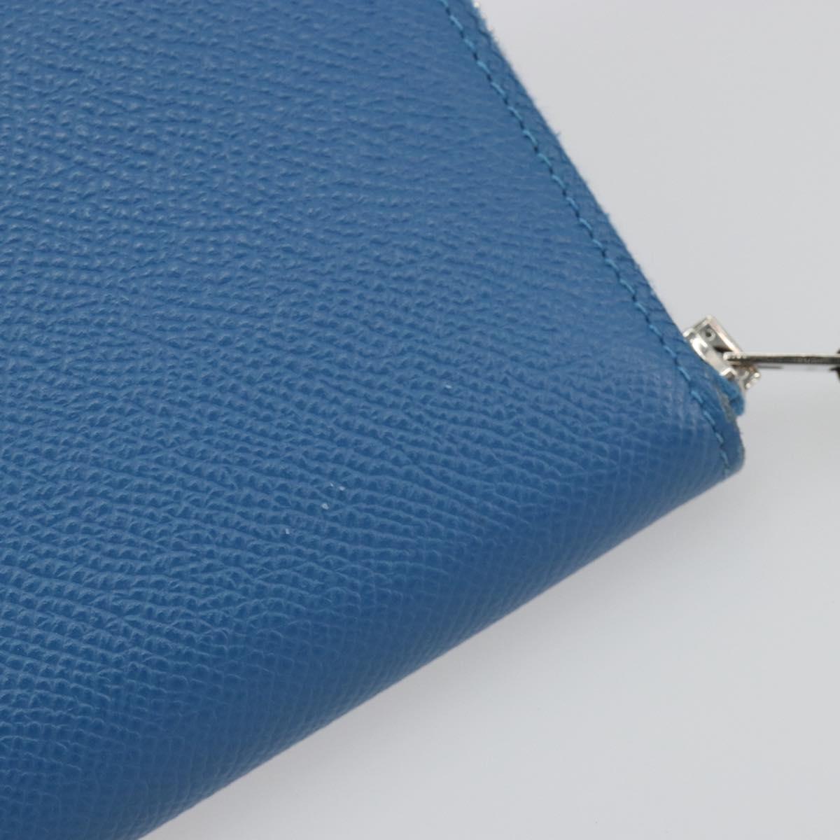 HERMES Azap Silk In Wallet Leather Blue Silver Auth 196072M