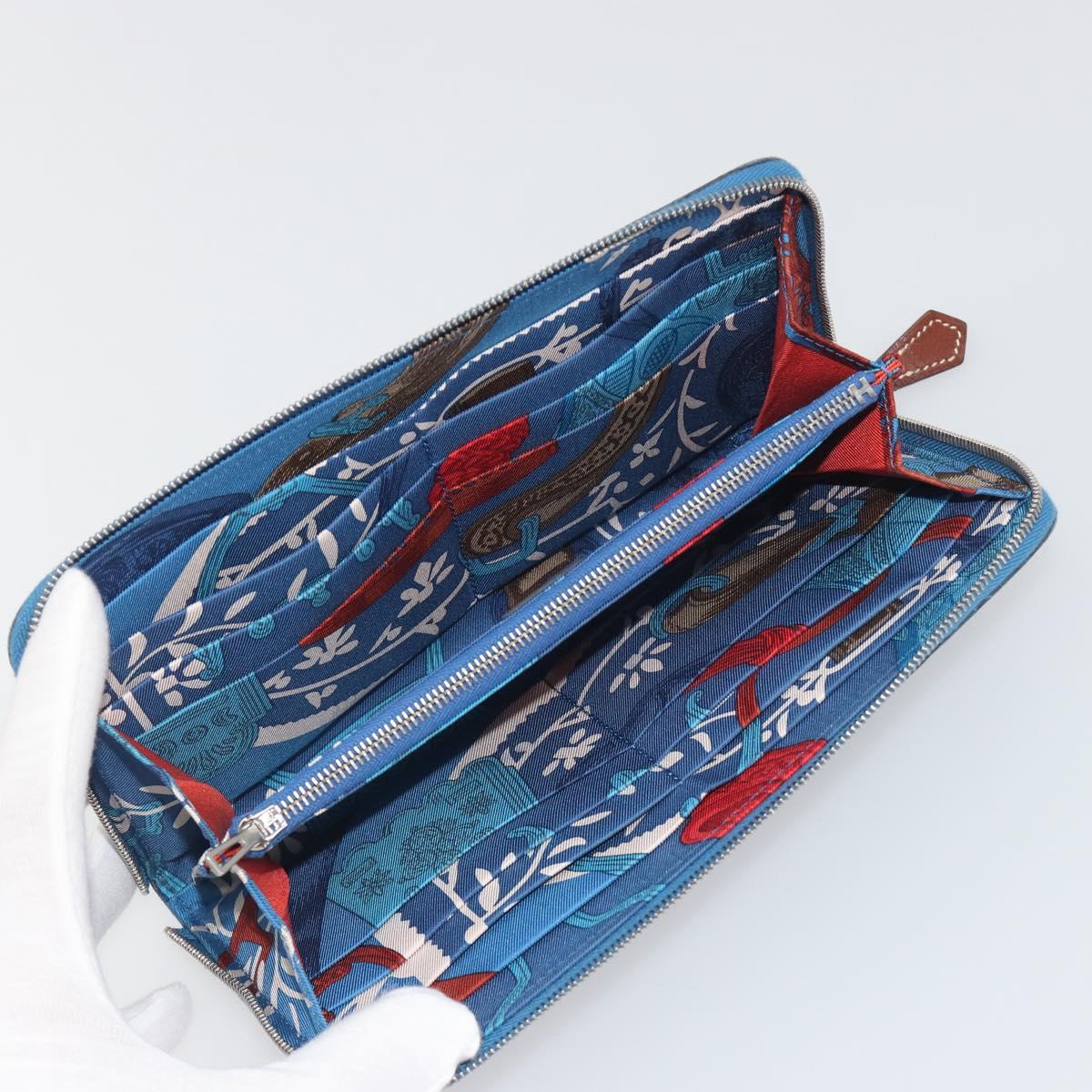 HERMES Azap Silk In Wallet Leather Blue Silver Auth 196072M