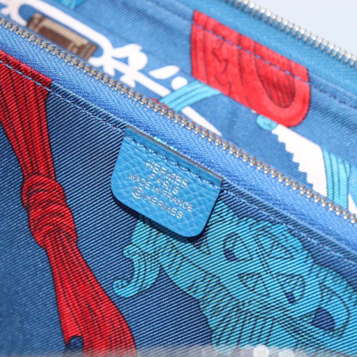 HERMES Azap Silk In Wallet Leather Blue Silver Auth 196072M