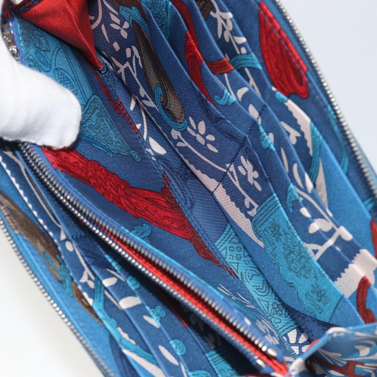 HERMES Azap Silk In Wallet Leather Blue Silver Auth 196072M