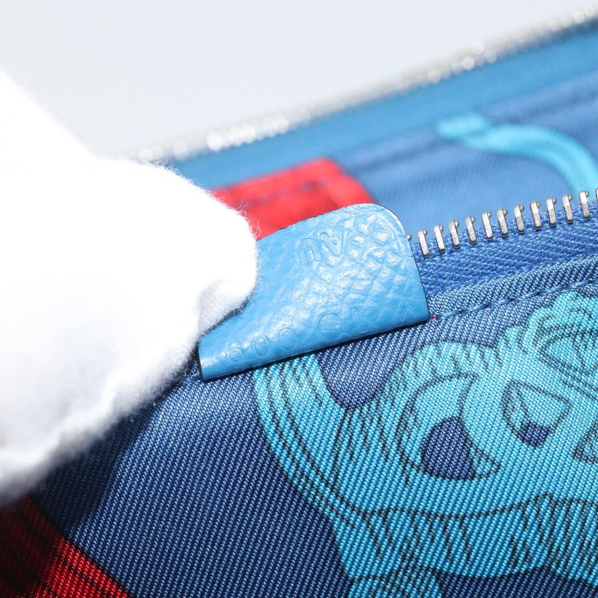 HERMES Azap Silk In Wallet Leather Blue Silver Auth 196072M