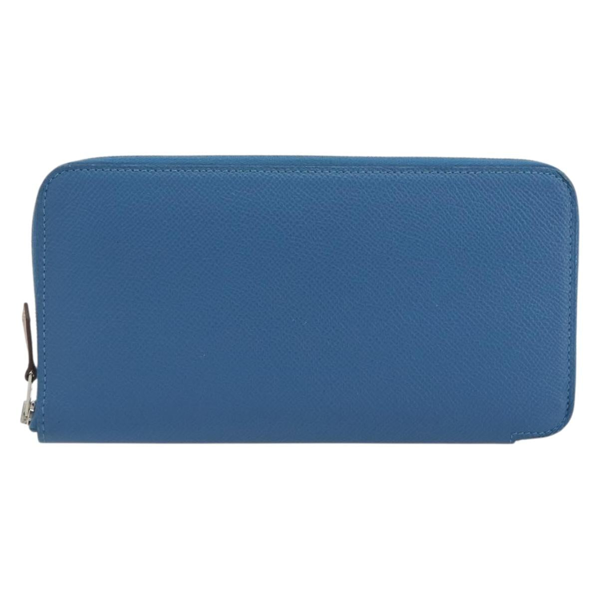 HERMES Azap Silk In Wallet Leather Blue Silver Auth 196072M