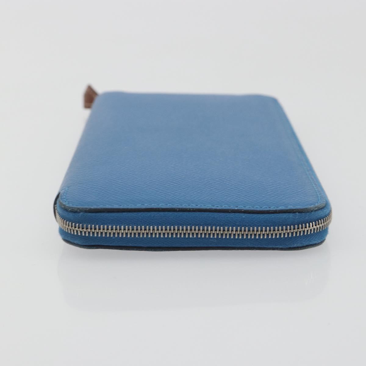 HERMES Azap Silk In Wallet Leather Blue Silver Auth 196072M