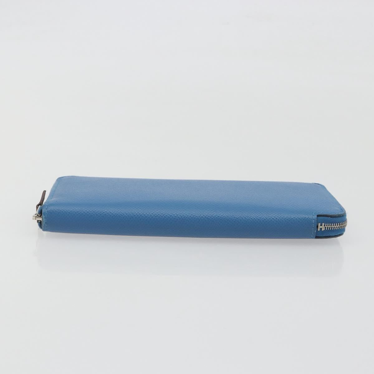 HERMES Azap Silk In Wallet Leather Blue Silver Auth 196072M
