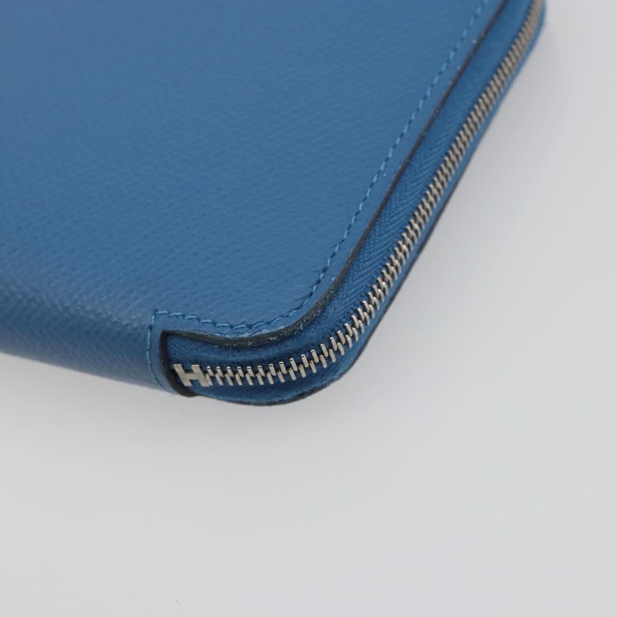 HERMES Azap Silk In Wallet Leather Blue Silver Auth 196072M