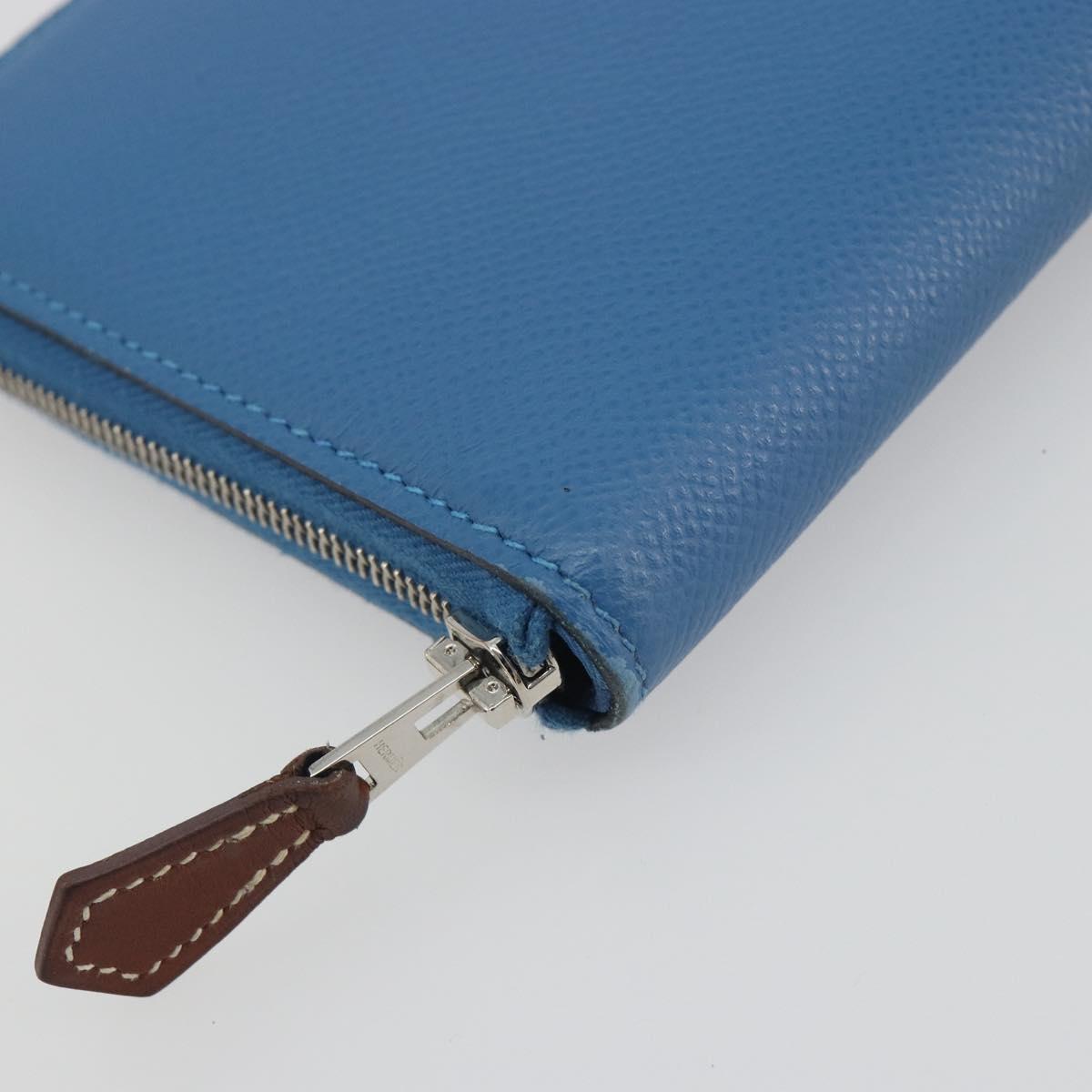 HERMES Azap Silk In Wallet Leather Blue Silver Auth 196072M