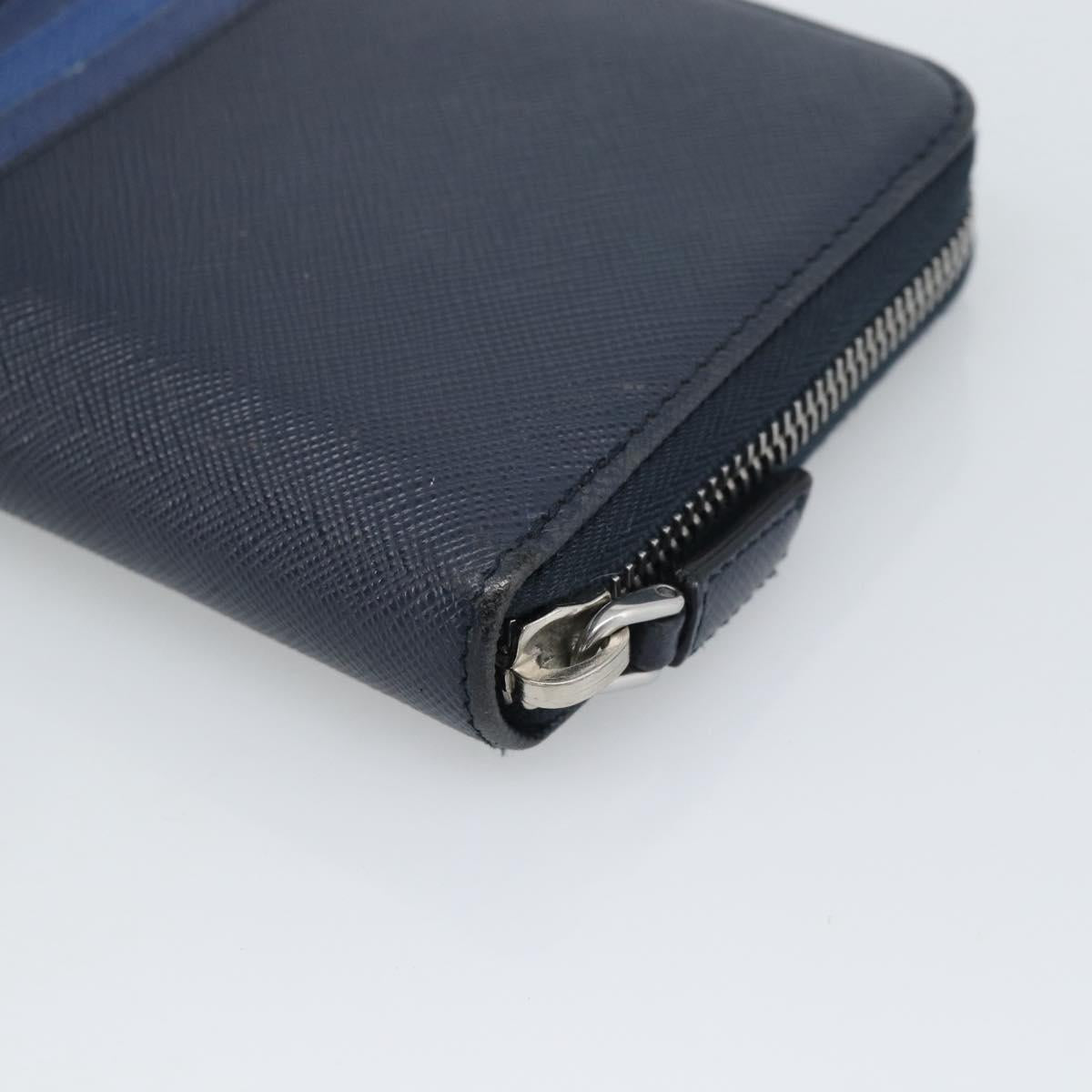PRADA Long Wallet Safifano leather Navy Silver Auth 196073A