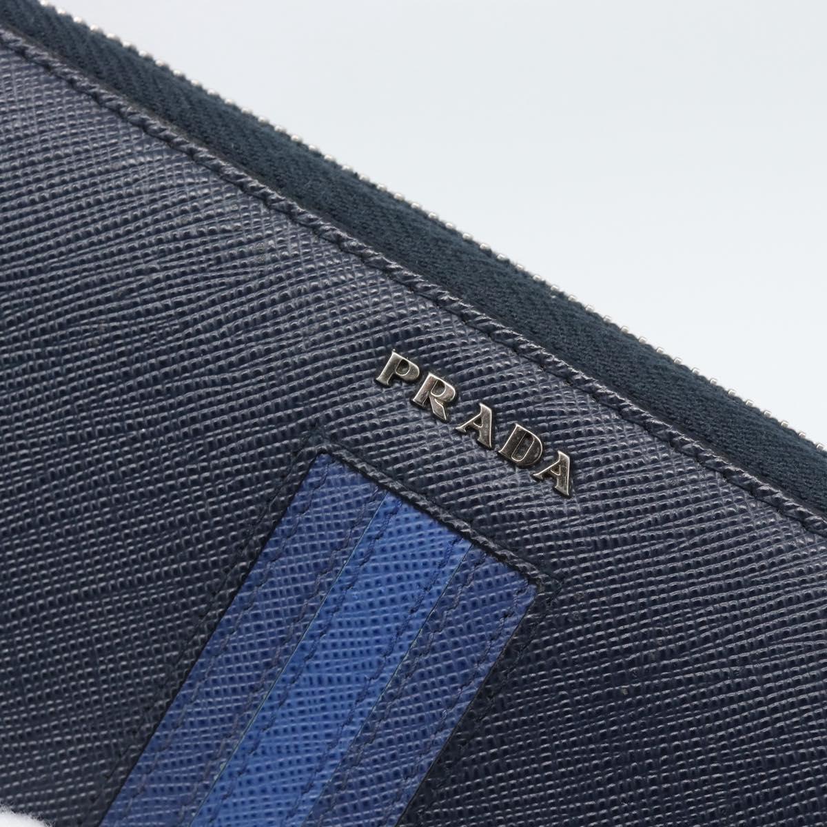 PRADA Long Wallet Safifano leather Navy Silver Auth 196073A