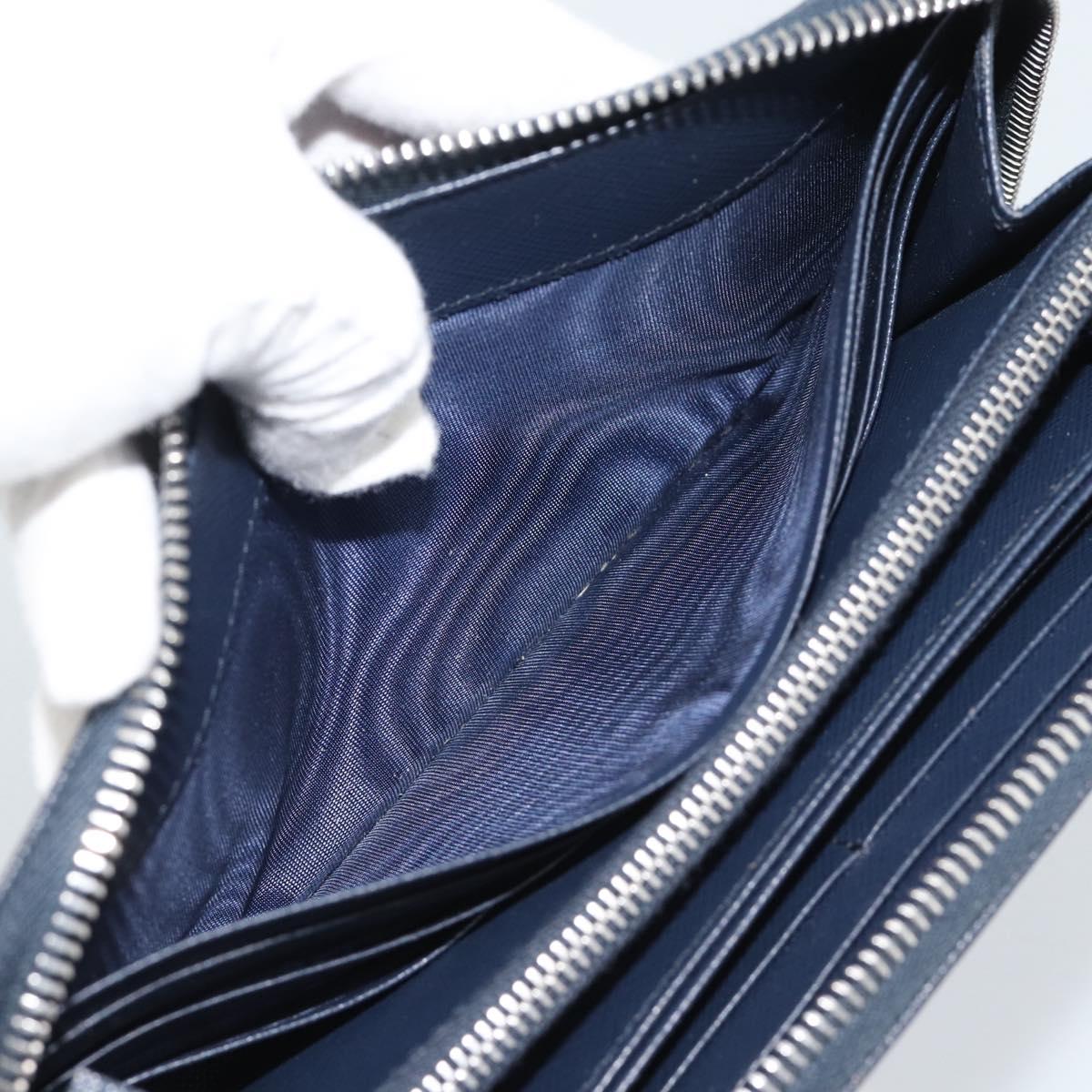 PRADA Long Wallet Safifano leather Navy Silver Auth 196073A