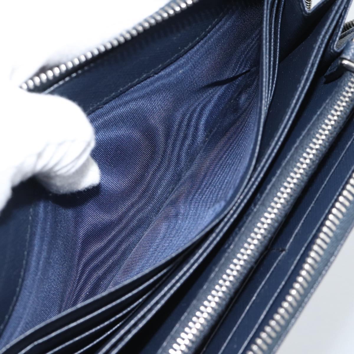 PRADA Long Wallet Safifano leather Navy Silver Auth 196073A