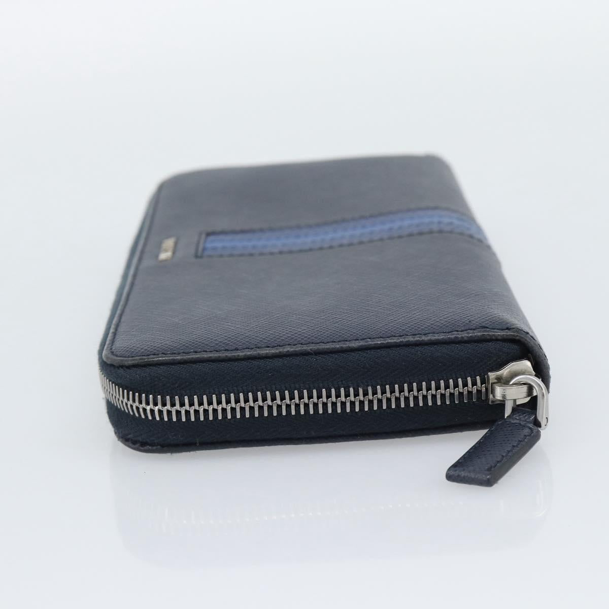 PRADA Long Wallet Safifano leather Navy Silver Auth 196073A