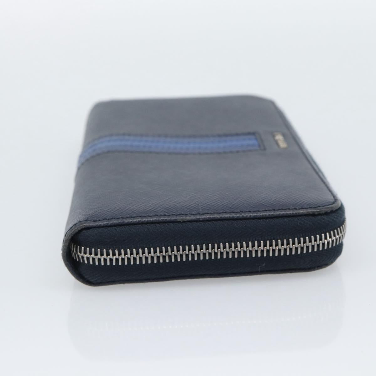 PRADA Long Wallet Safifano leather Navy Silver Auth 196073A