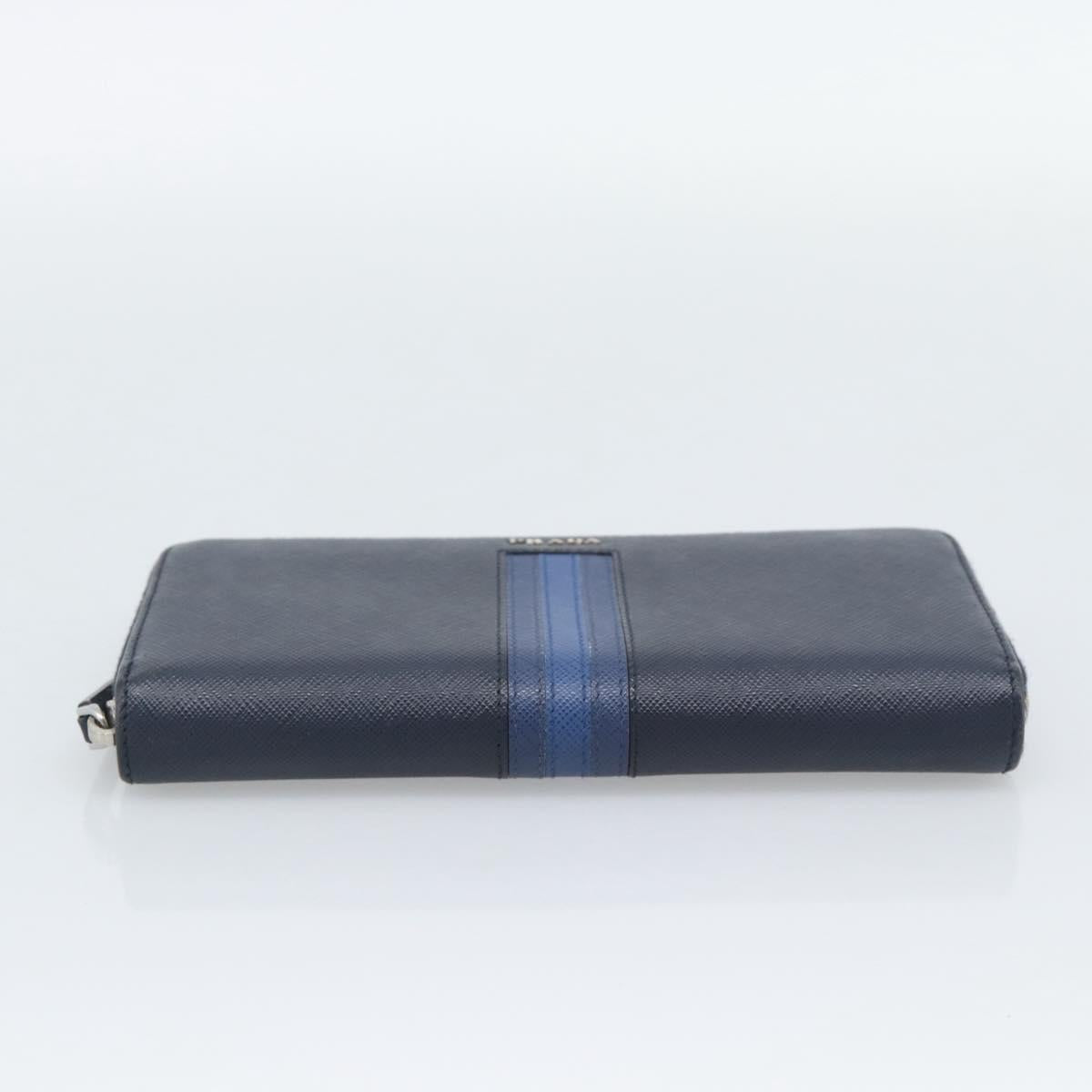 PRADA Long Wallet Safifano leather Navy Silver Auth 196073A